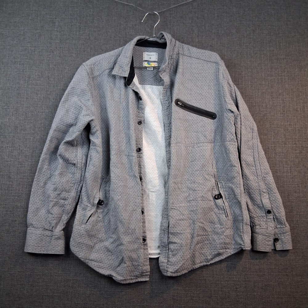 Ourcaste Mens Grey Diamond Quilted Button Front Shirt Jacket Large Pocket
